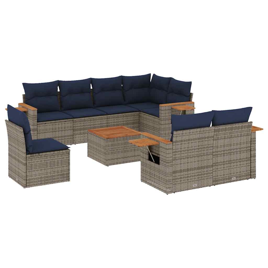 VidaXL 9dílná zahradní sedací souprava s poduškami šedá polyratan