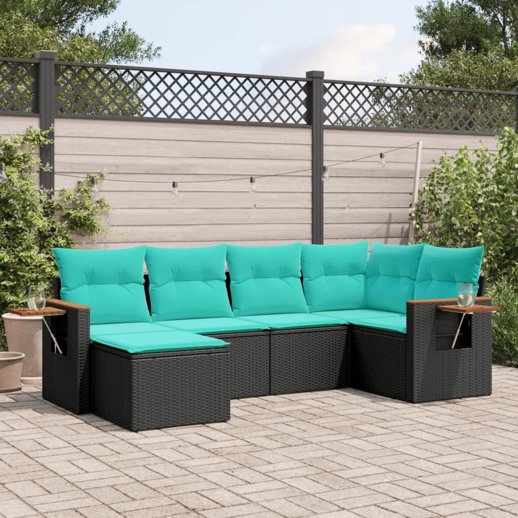 vidaXL 6-tlg. Garten-Sofagarnitur mit Kissen Schwarz Poly Rattan