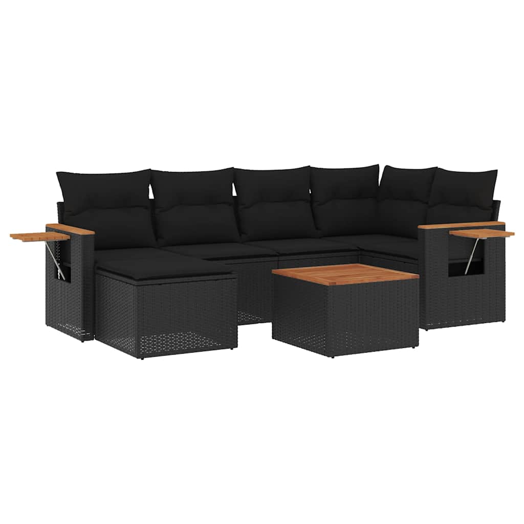 Thumbnail - vidaXL 7-tlg. Garten-Sofagarnitur mit Kissen Schwarz Poly Rattan