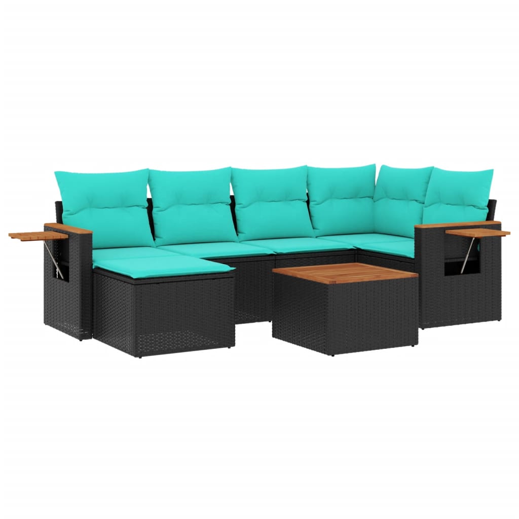 Thumbnail - vidaXL 7-tlg. Garten-Sofagarnitur mit Kissen Schwarz Poly Rattan