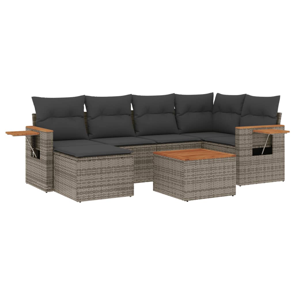 Thumbnail - vidaXL 7-tlg. Garten-Sofagarnitur mit Kissen Grau Poly Rattan