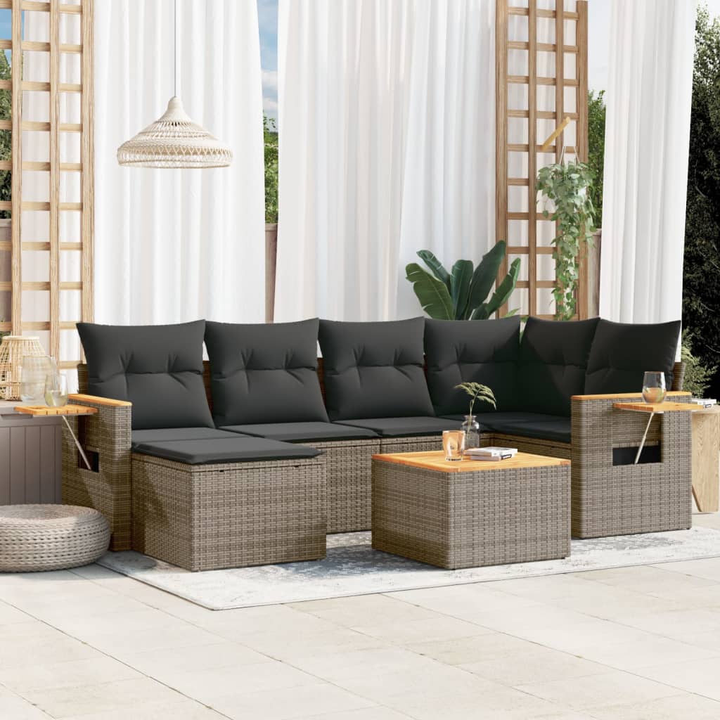 vidaXL 7-tlg. Garten-Sofagarnitur mit Kissen Grau Poly Rattan