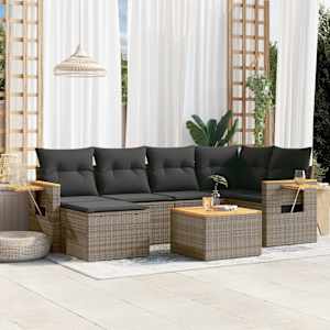 Vrtna sedežna garnitura 7-delna z blazinami siv poli ratan