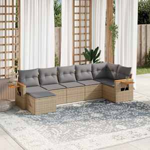 Vrtna sedežna garnitura 7-delna z blazinami bež poli ratan