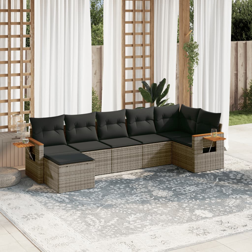 vidaXL 7-tlg. Garten-Sofagarnitur mit Kissen Grau Poly Rattan