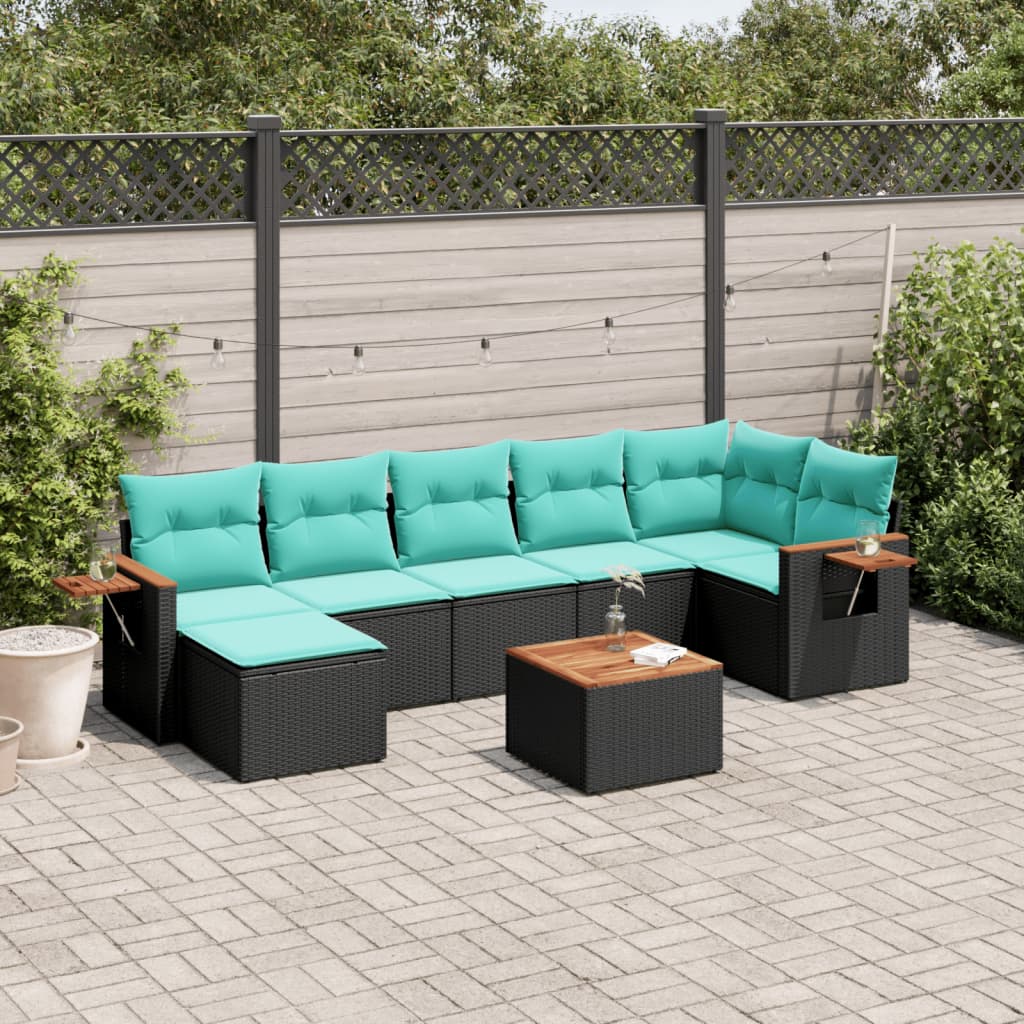 vidaXL 8-tlg. Garten-Sofagarnitur mit Kissen Schwarz Poly Rattan