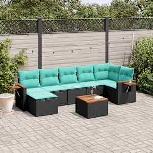 Vrtna sedežna garnitura 8-delna z blazinami črn poli ratan