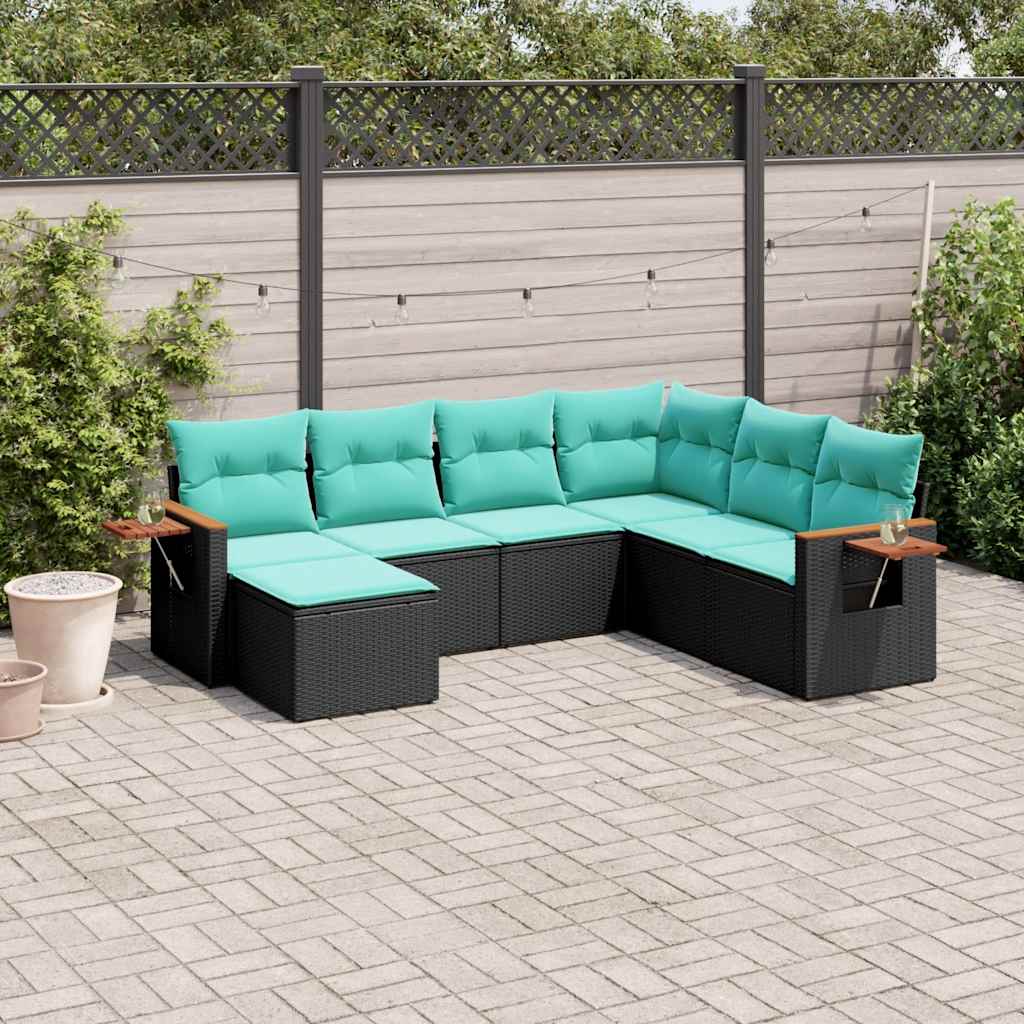 vidaXL Set canapele de grădină cu perne, 7 piese, negru, poliratan