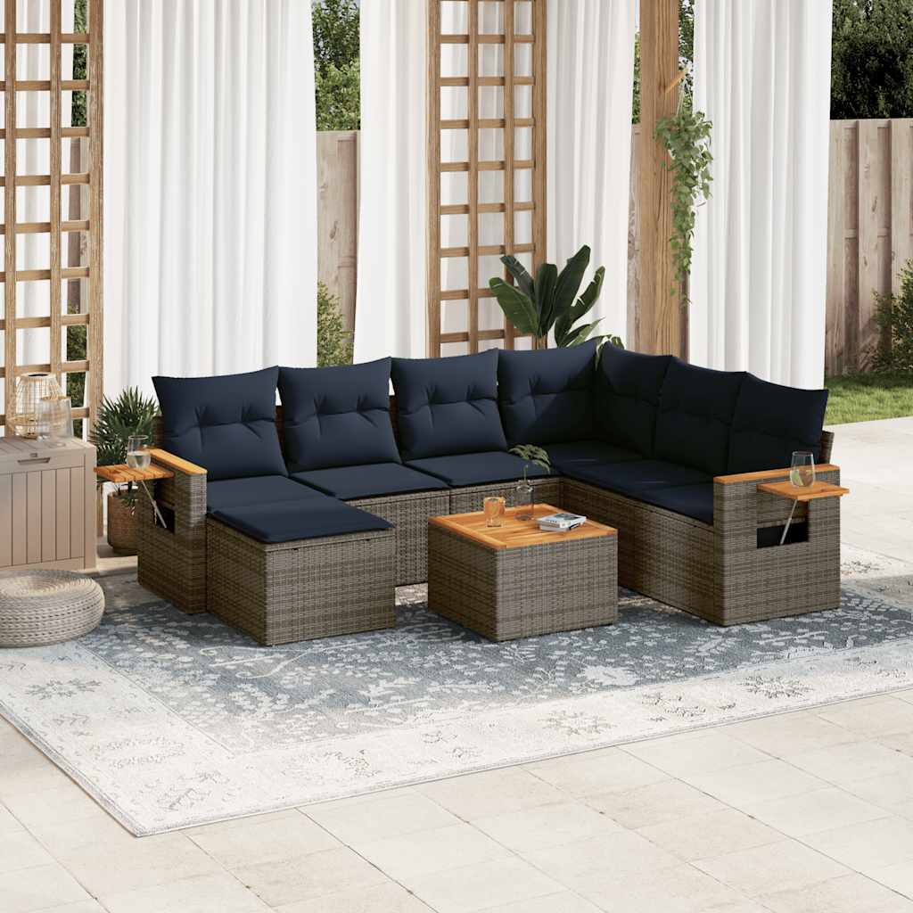 vidaXL 8-tlg. Garten-Sofagarnitur mit Kissen Grau Poly Rattan