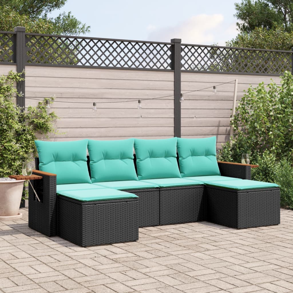 vidaXL Set canapele de grădină cu perne, 6 piese, negru, poliratan