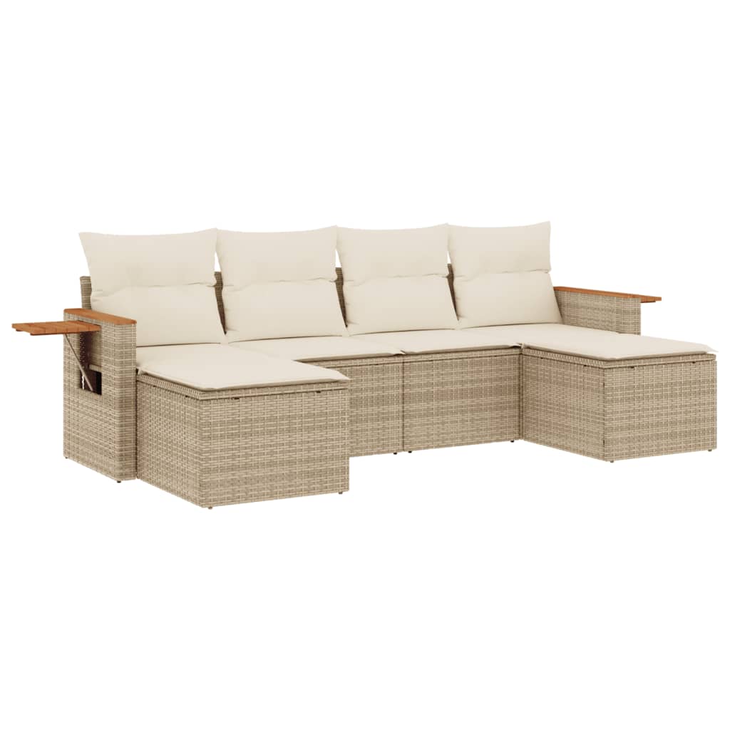 Thumbnail - vidaXL 6-tlg. Garten-Sofagarnitur mit Kissen Beige Poly Rattan