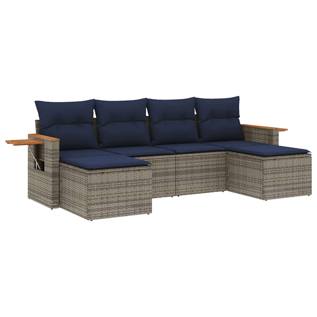 Thumbnail - vidaXL 6-tlg. Garten-Sofagarnitur mit Kissen Grau Poly Rattan