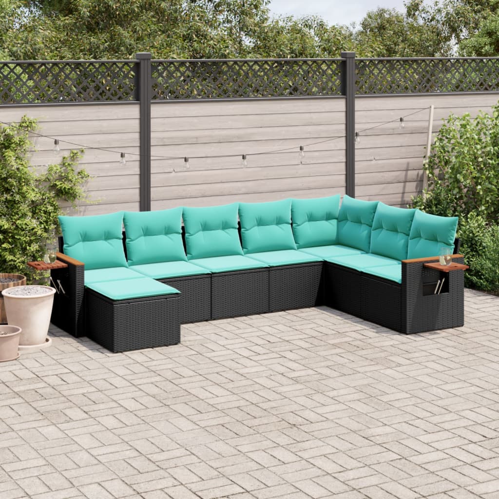 vidaXL Set mobilier de grădină cu perne, 8 piese, negru, poliratan