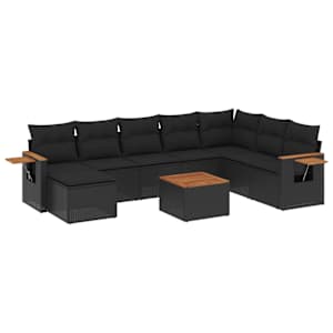 vidaXL 9-osaline aiadiivani komplekt patjadega, must, pol&uuml;rotang