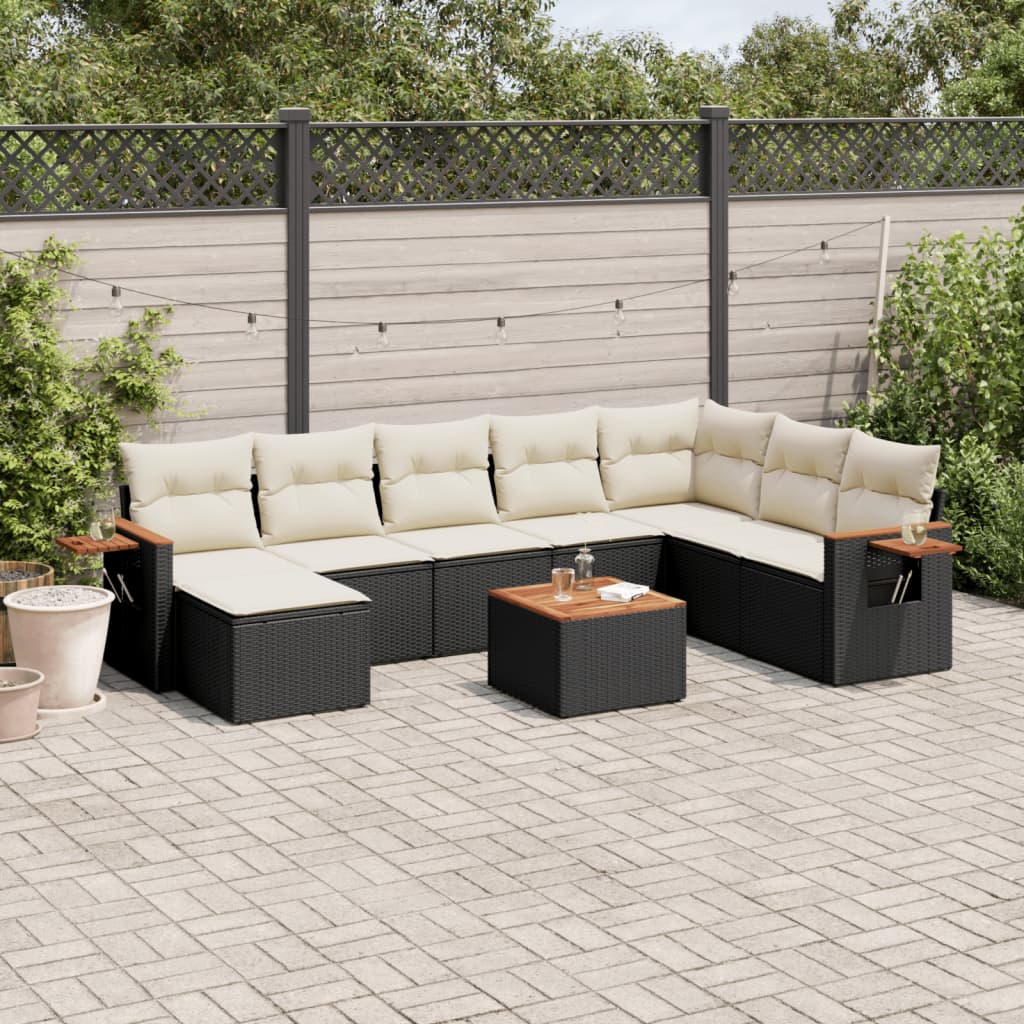 vidaXL 9-tlg. Garten-Sofagarnitur mit Kissen Schwarz Poly Rattan