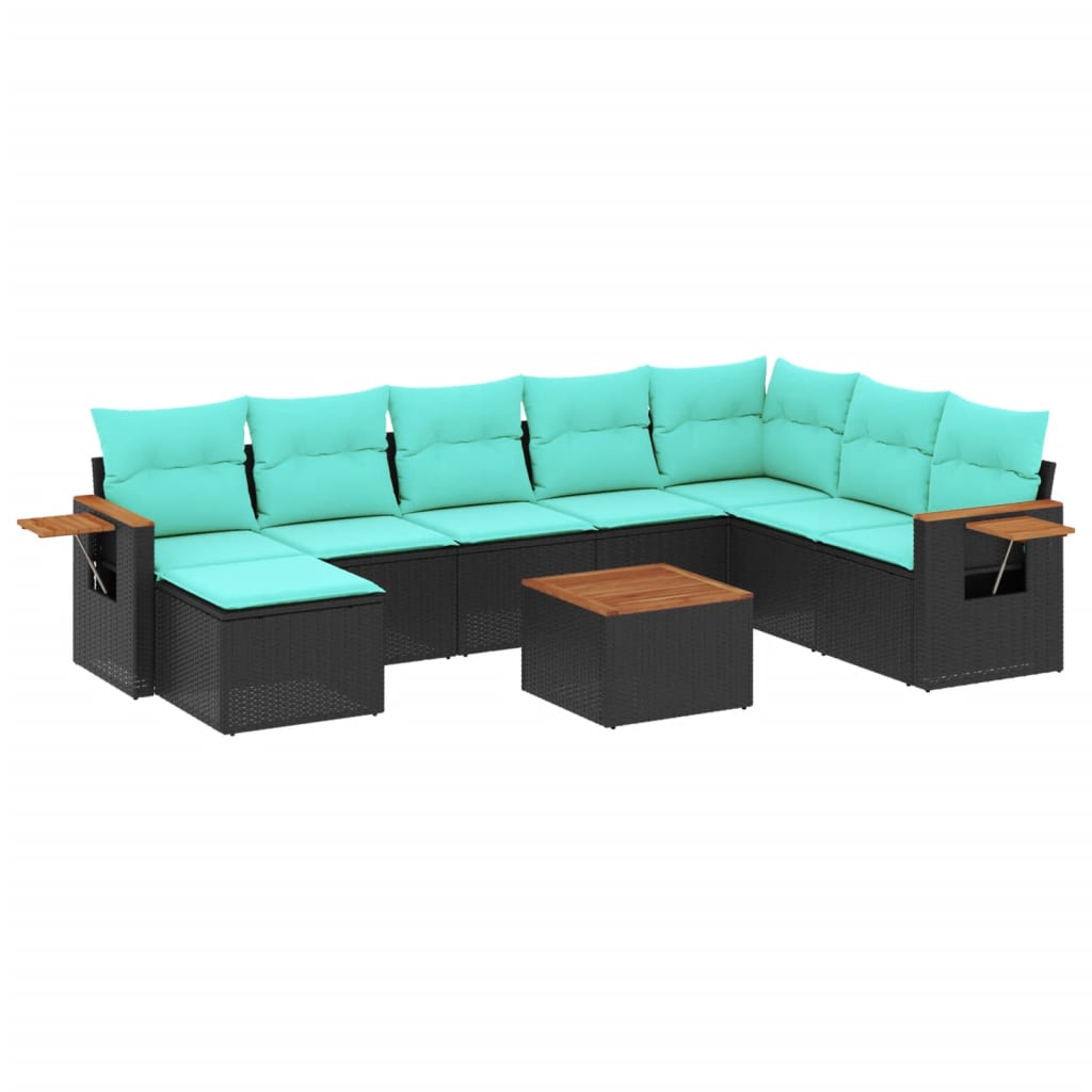 Thumbnail - vidaXL 9-tlg. Garten-Sofagarnitur mit Kissen Schwarz Poly Rattan