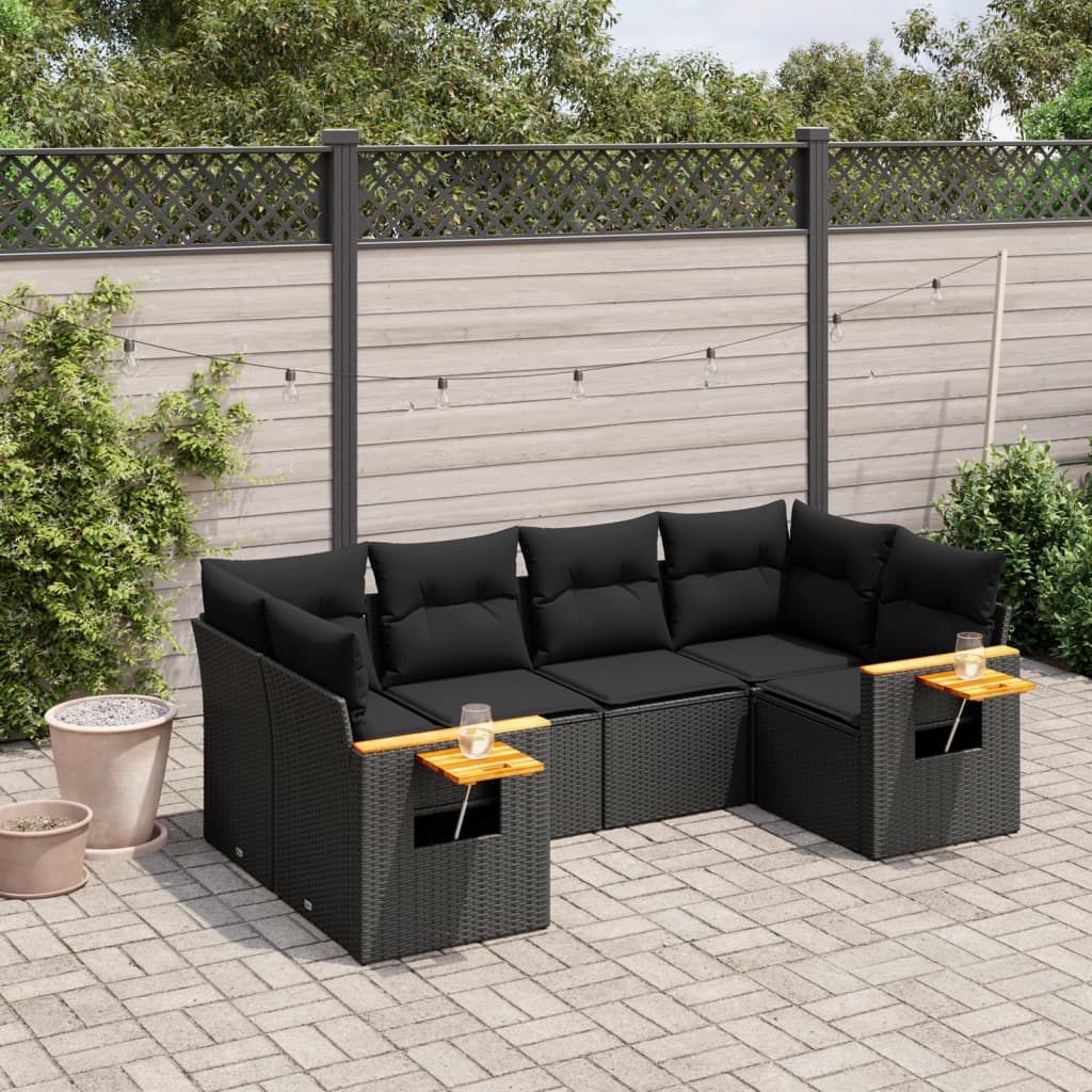 vidaXL 6-tlg. Garten-Sofagarnitur mit Kissen Schwarz Poly Rattan