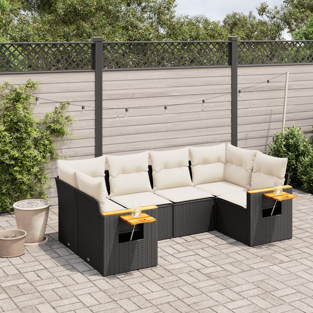 vidaXL 6-tlg. Garten-Sofagarnitur mit Kissen Schwarz Poly Rattan