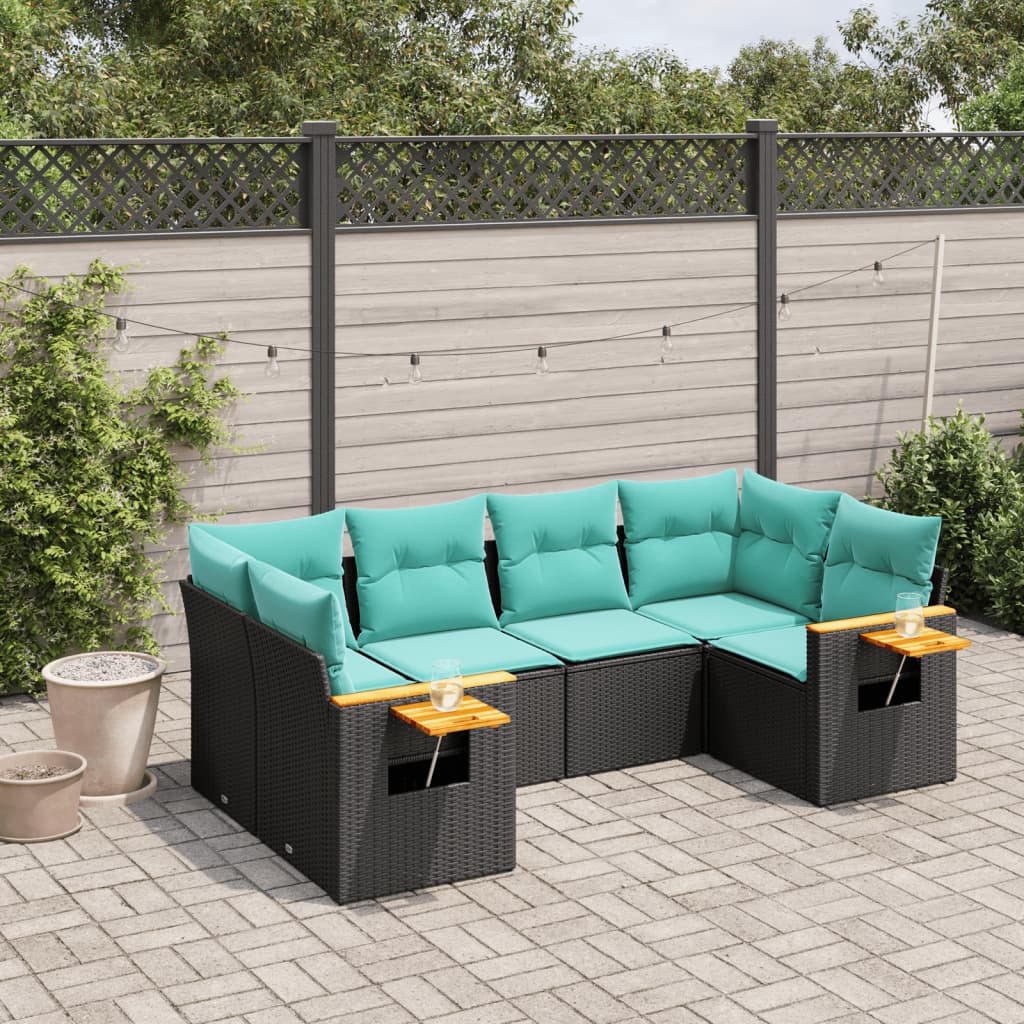 vidaXL Set canapele de grădină cu perne, 6 piese, negru, poliratan