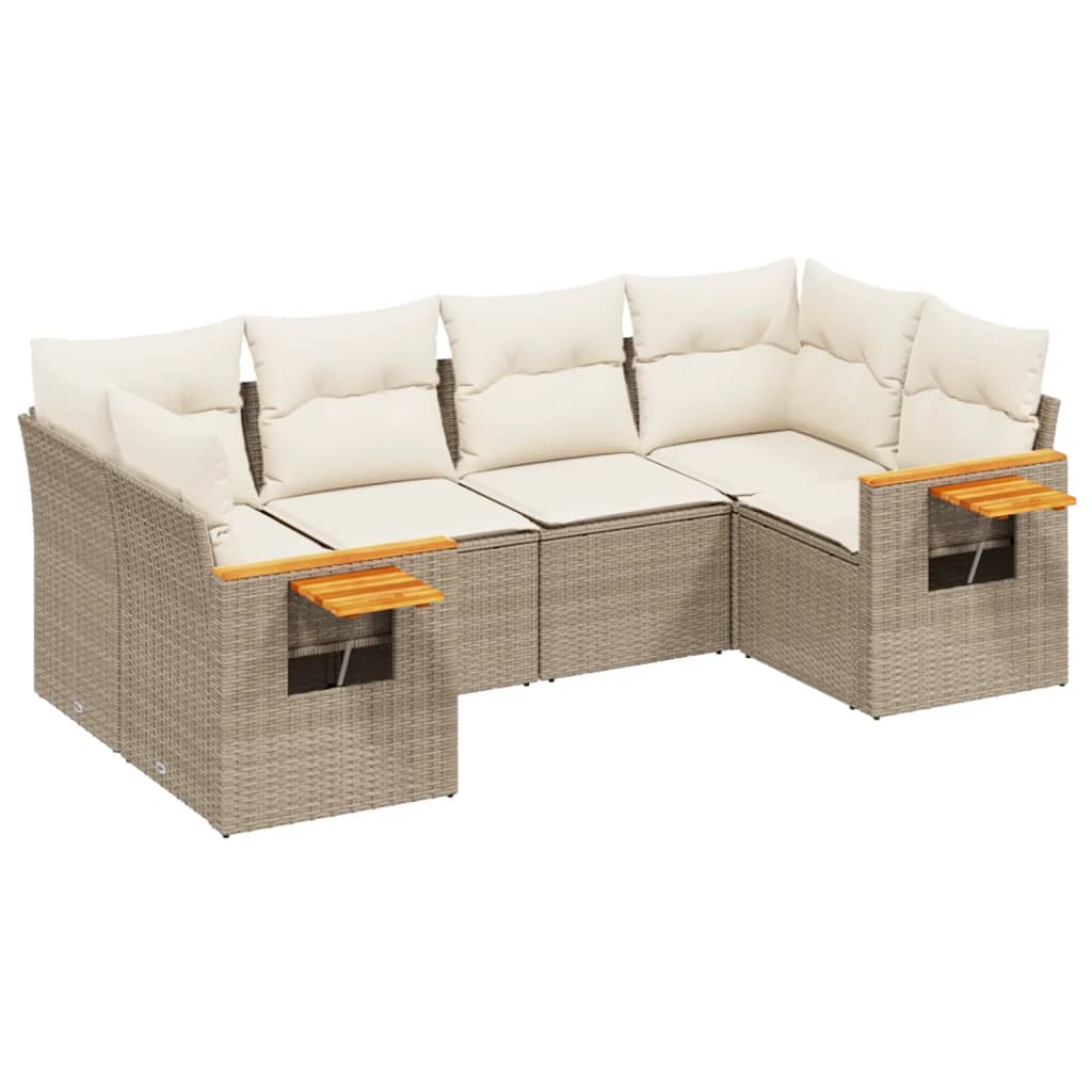 Thumbnail - vidaXL 6-tlg. Garten-Sofagarnitur mit Kissen Beige Poly Rattan