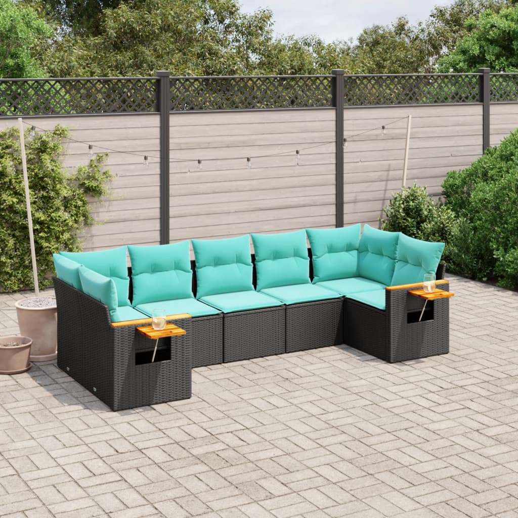 vidaXL Set canapele de grădină cu perne, 7 piese, negru, poliratan
