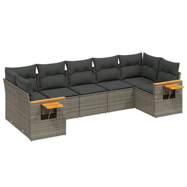 vidaXL 7-osaline aiadiivani komplekt patjadega, hall, pol&uuml;rotang