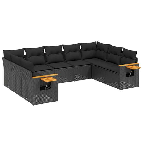 vidaXL 9-osaline aiadiivani komplekt patjadega, must, pol&uuml;rotang