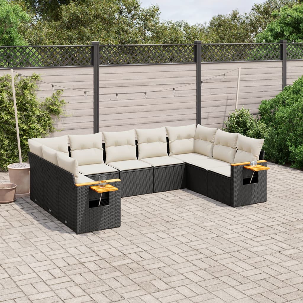 vidaXL 9-tlg. Garten-Sofagarnitur mit Kissen Schwarz Poly Rattan