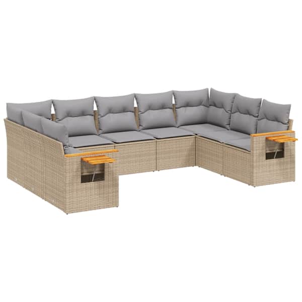vidaXL 9-osaline aiadiivani komplekt patjadega, beež, pol&uuml;rotang