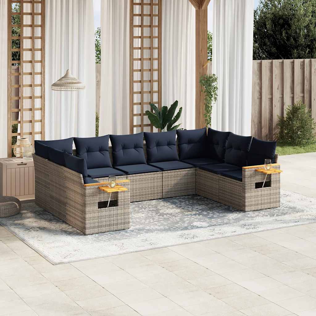 vidaXL Set canapele de grădină, 9 piese, cu perne, gri, poliratan