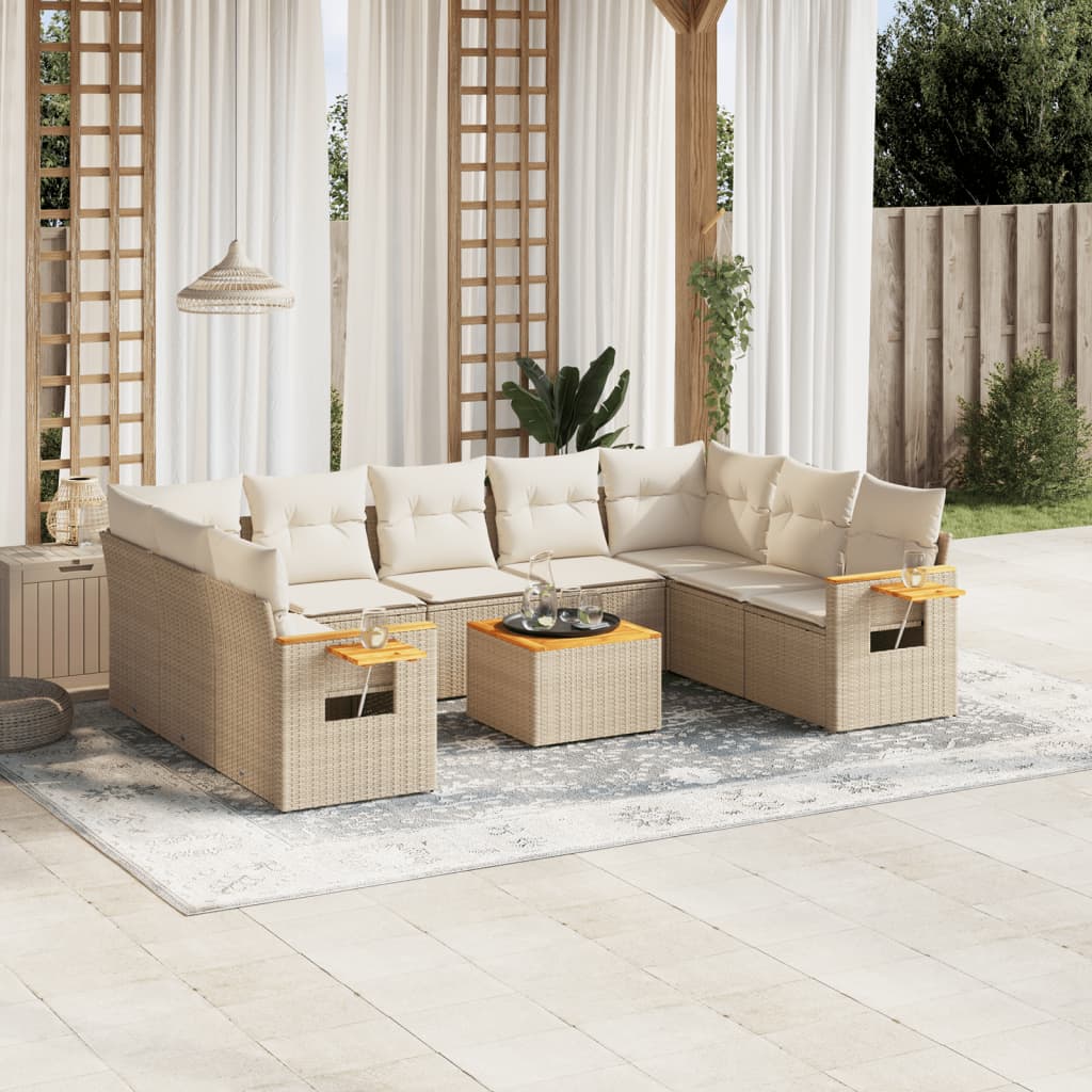 vidaXL 10-tlg. Garten-Sofagarnitur mit Kissen Beige Poly Rattan