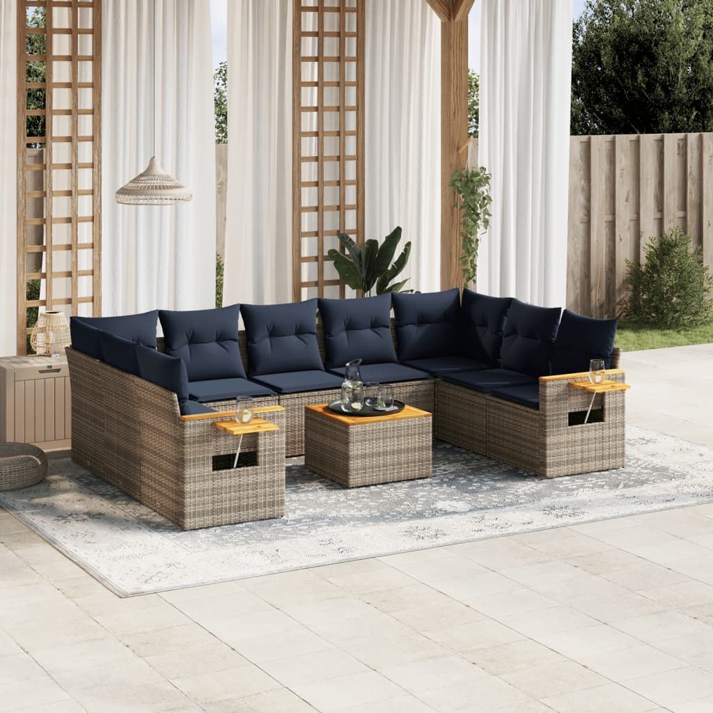 sofasæt til haven 10 dele med hynder polyrattan grå