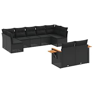 vidaXL 9-osaline aiadiivani komplekt patjadega, must, pol&uuml;rotang