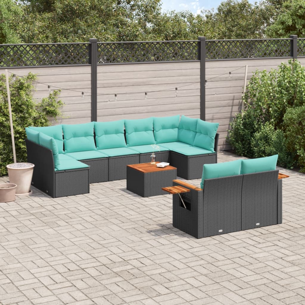 Sofasæt Til Haven 9 Dele Med Hynder Polyrattan - Sort / Med bord