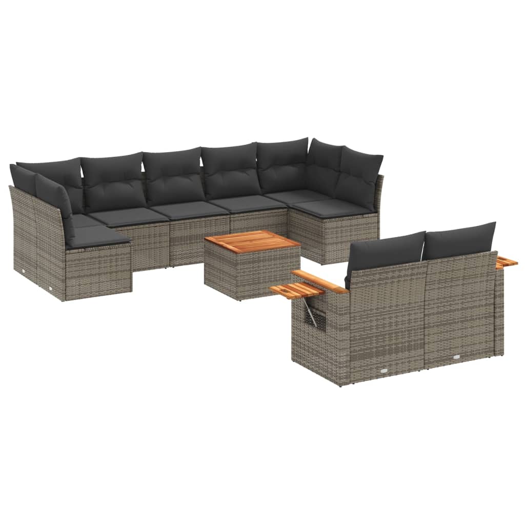 Thumbnail - vidaXL 10-tlg. Garten-Sofagarnitur mit Kissen Grau Poly Rattan