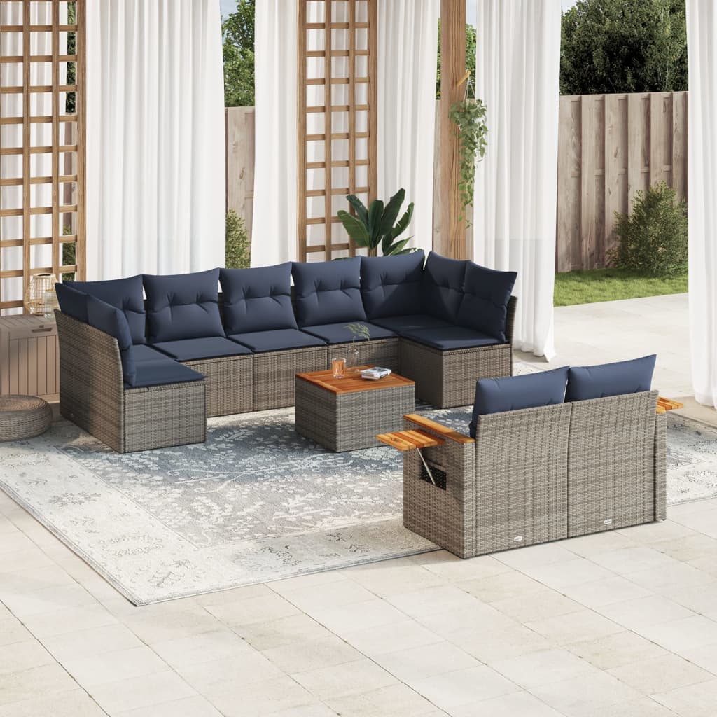 sofasæt til haven 10 dele med hynder polyrattan grå