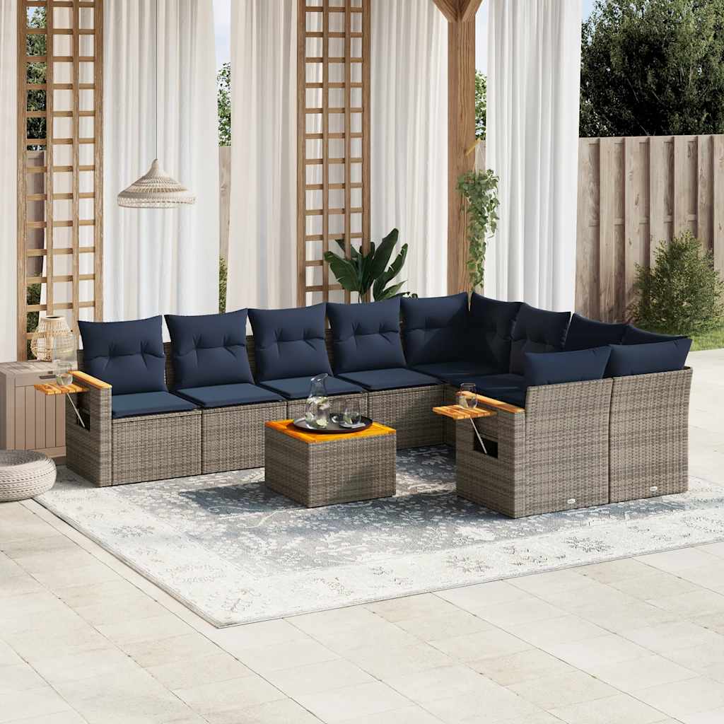 vidaXL Set canapele de grădină cu perne, 10 piese, gri, poliratan