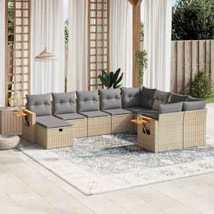 Vrtna sedežna garnitura 10-delna z blazinami bež poli ratan