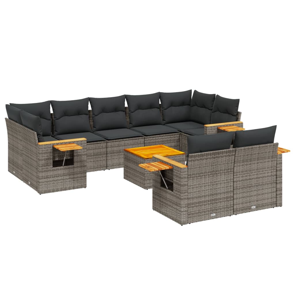 Thumbnail - vidaXL 10-tlg. Garten-Sofagarnitur mit Kissen Grau Poly Rattan