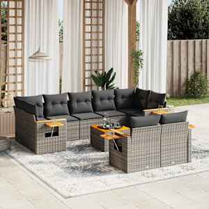 Vrtna sedežna garnitura 10-delna z blazinami siv poli ratan