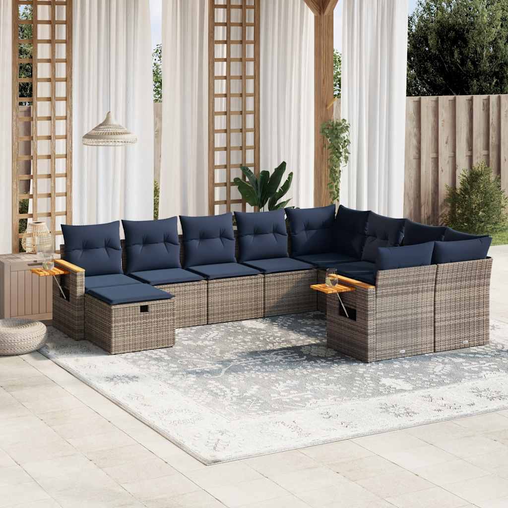 vidaXL Set canapele de grădină cu perne, 10 piese, gri, poliratan