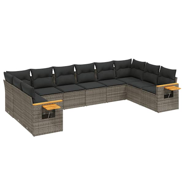 vidaXL 10-osaline aiadiivani komplekt patjadega, hall, pol&uuml;rotang
