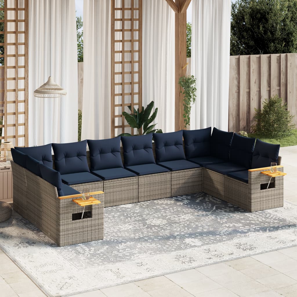 vidaXL Set canapele de grădină cu perne, 10 piese, gri, poliratan