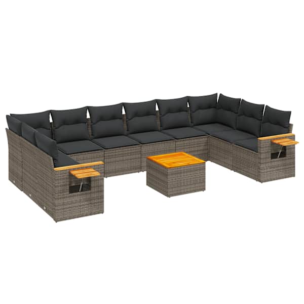 vidaXL 11-osaline aiadiivani komplekt patjadega, hall, pol&uuml;rotang