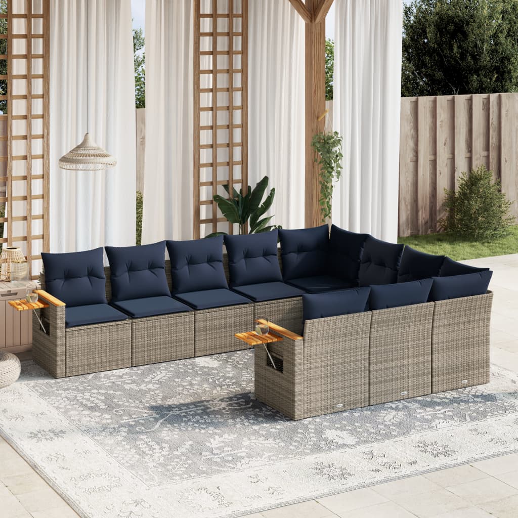 vidaXL Set canapele de grădină cu perne, 10 piese, gri, poliratan