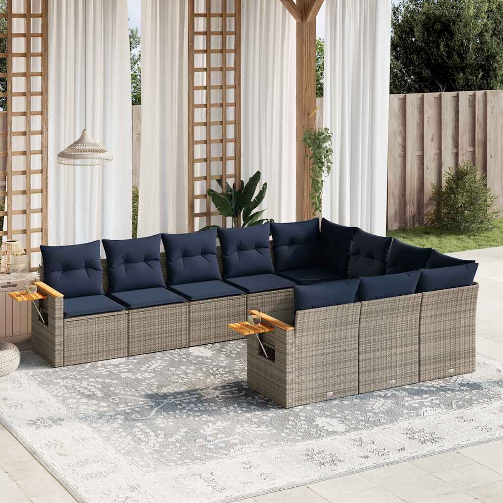 vidaXL Set canapele de grădină cu perne, 10 piese, gri, poliratan