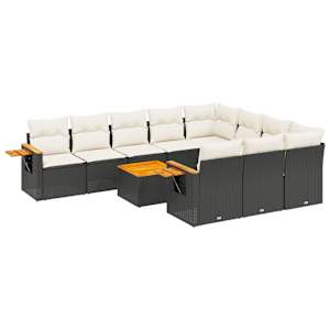 vidaXL 11-osaline aiadiivani komplekt patjadega, must, pol&uuml;rotang