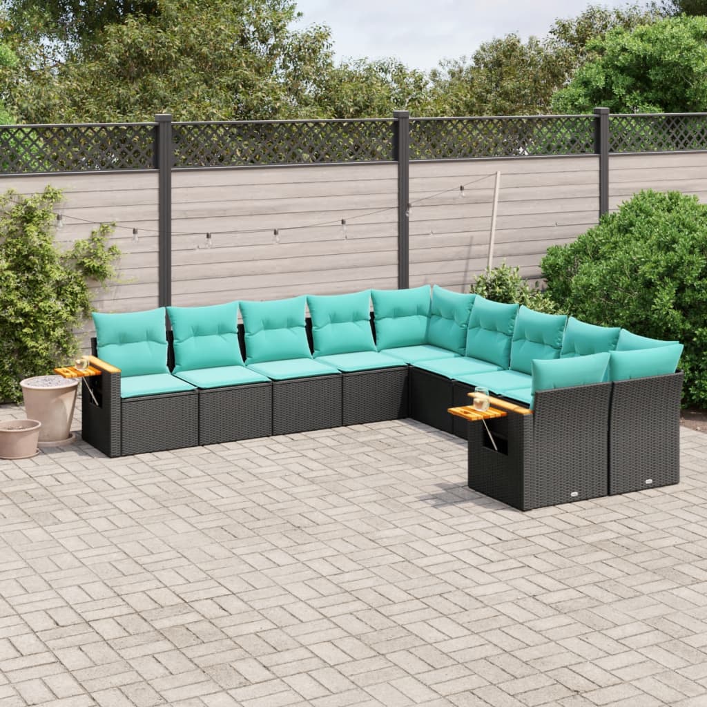 vidaXL Set canapele de grădină cu perne, 10 piese, negru, poliratan