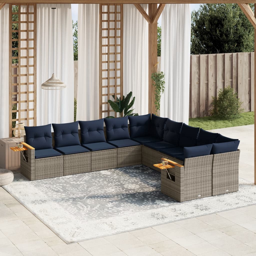 vidaXL Set canapele de grădină cu perne, 10 piese, gri, poliratan