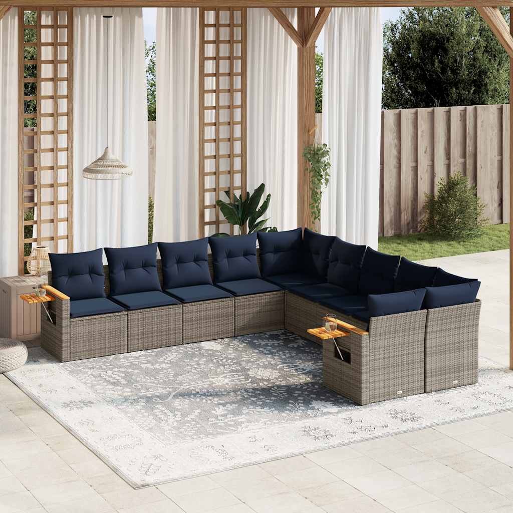 vidaXL Set canapele de grădină cu perne, 10 piese, gri, poliratan
